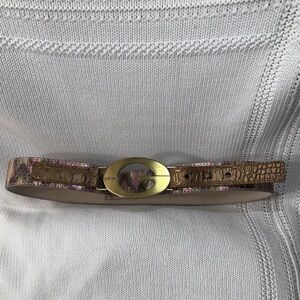 Guess Gold Buckle Pink Multicolored Leather Croc Belt